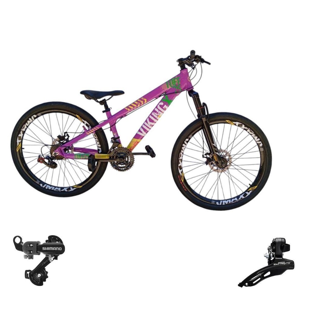 Bicicleta 26 VikingX T25 21v Freeride Cambios Shimano Pneu Balão Flame