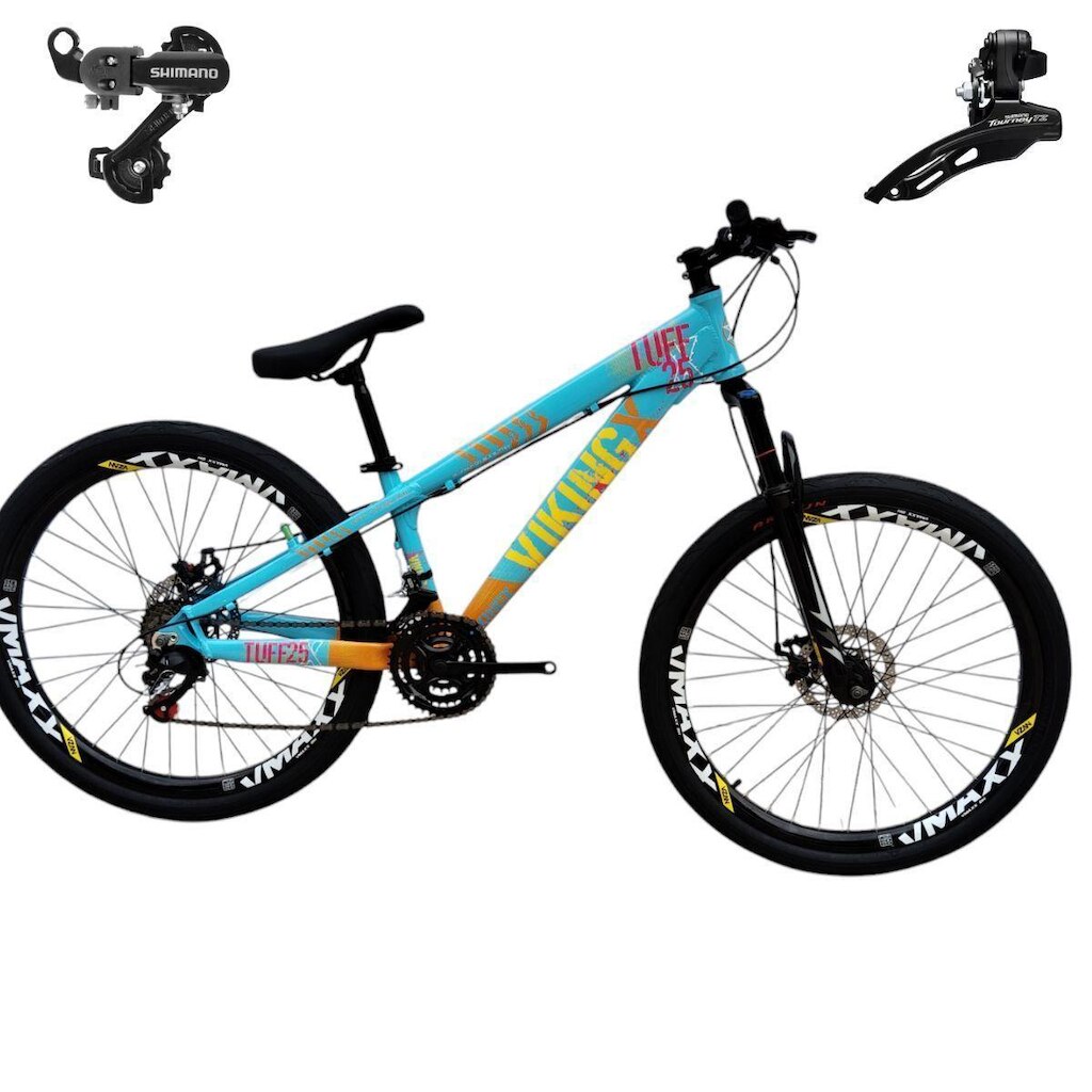 Bicicleta 26 VikingX T25 21v Freeride Cambios Shimano Pneu Balão Flame