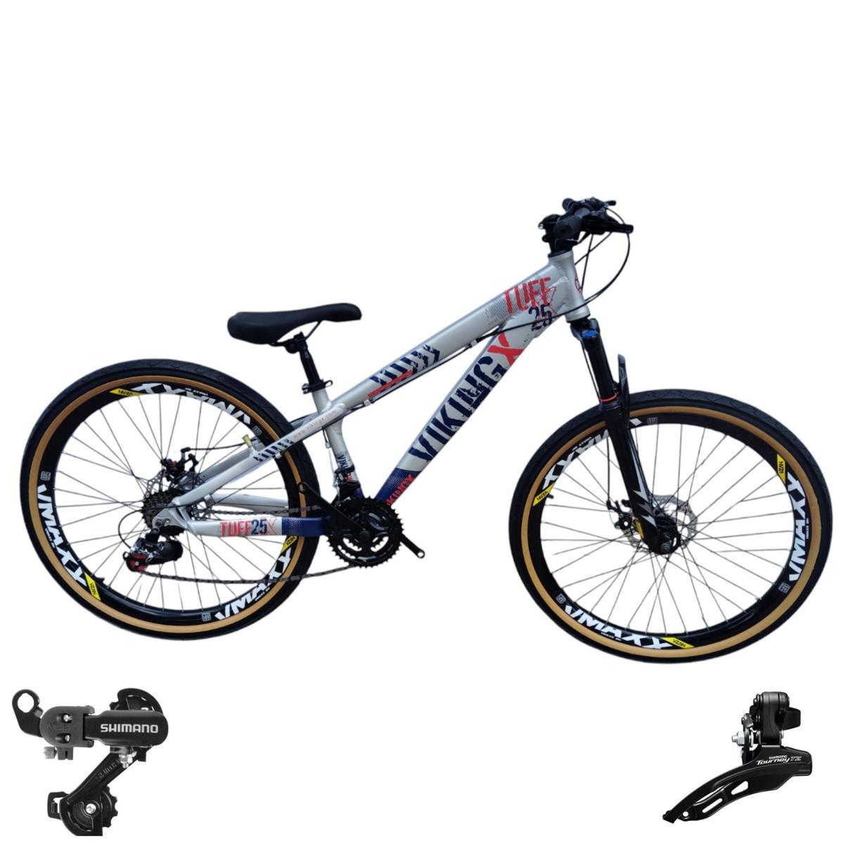 Bicicleta Vikingx Tuff 25 Disc M Aro 26 Susp. Dianteira 24 Marchas - Prata/azul