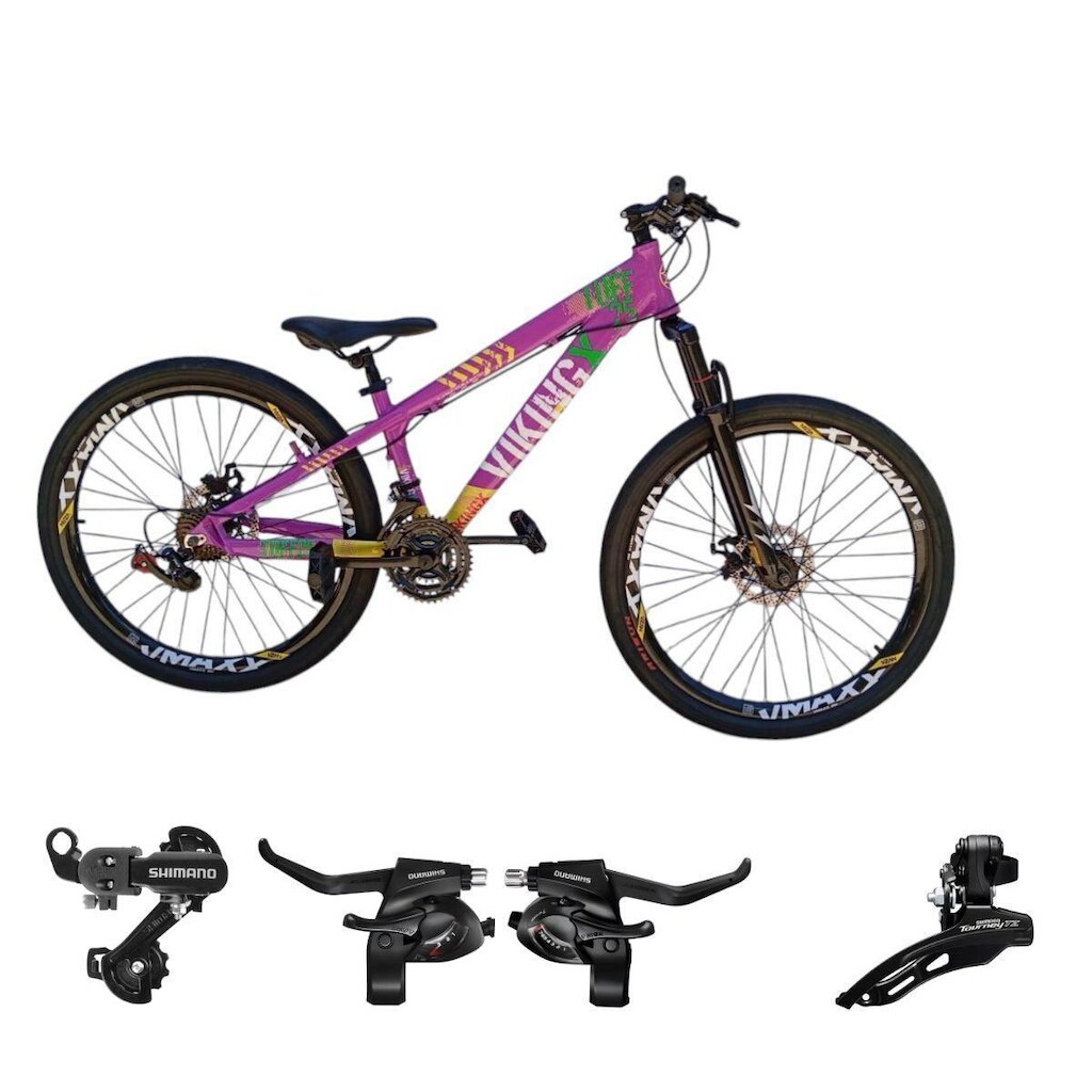 Bicicleta 26 VikingX T25 24v Cambios e Trocadores Shimano  Pneu Balão Flame