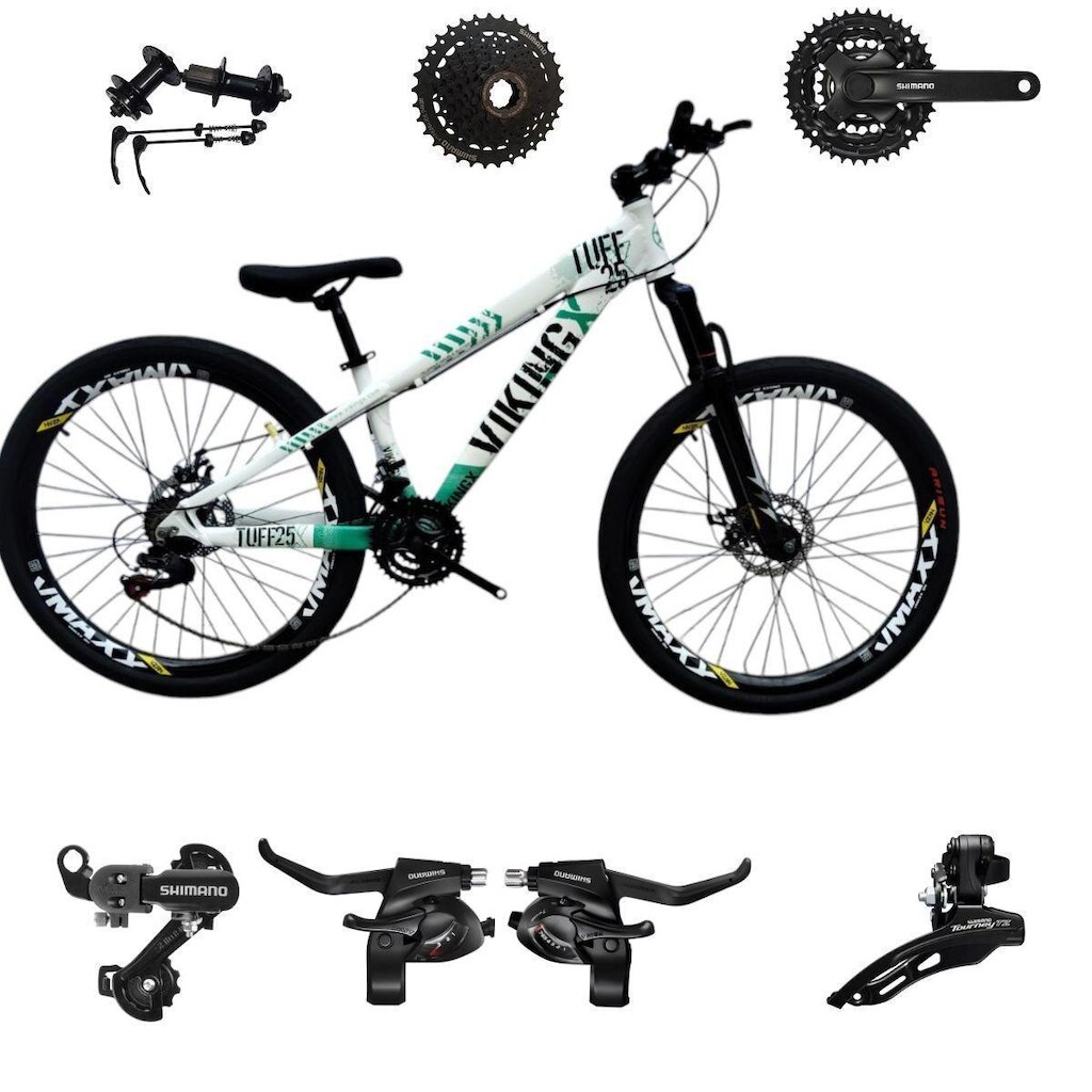 Bicicleta 26 VikingX T25 24v Freeride Shimano K7 Cubo e Catraca Pneu Balão Flame