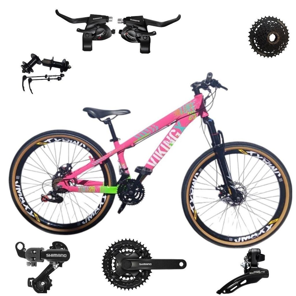 Bicicleta 26 VikingX T25 24v Shimanos Cubo e Catraca K7 Pneu Aro 26 Balão Faixa Amarela