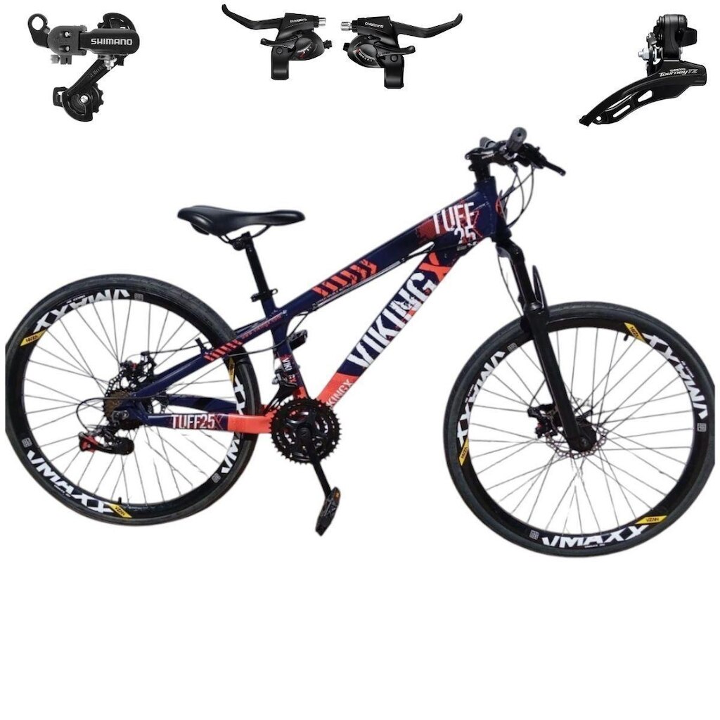 Bicicleta 26 VikingX Tuff25 21v Cambios e Trocadores Freeride Disco Mecânico Pneu Slick 1.50