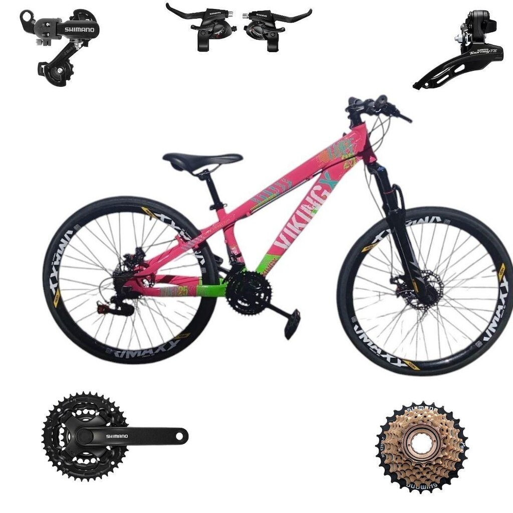 Bicicleta 26 VikingX Tuff25 21v SHIMANO Aluminio Freeride Disco Mecânico Pneu Slick 1.50