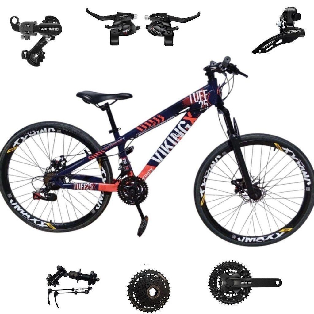 Bicicleta 26 VikingX Tuff25 24v Shimano Cubo k7 Aluminio Freeride Disco Mecânico Pneu Slick 1.50