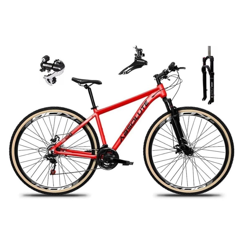 Bicicleta 29 Absolute Nero 5 Cabos Internos 24v Câmbio Shimano Acera K7 Trava Freio Disco Pneus Bege