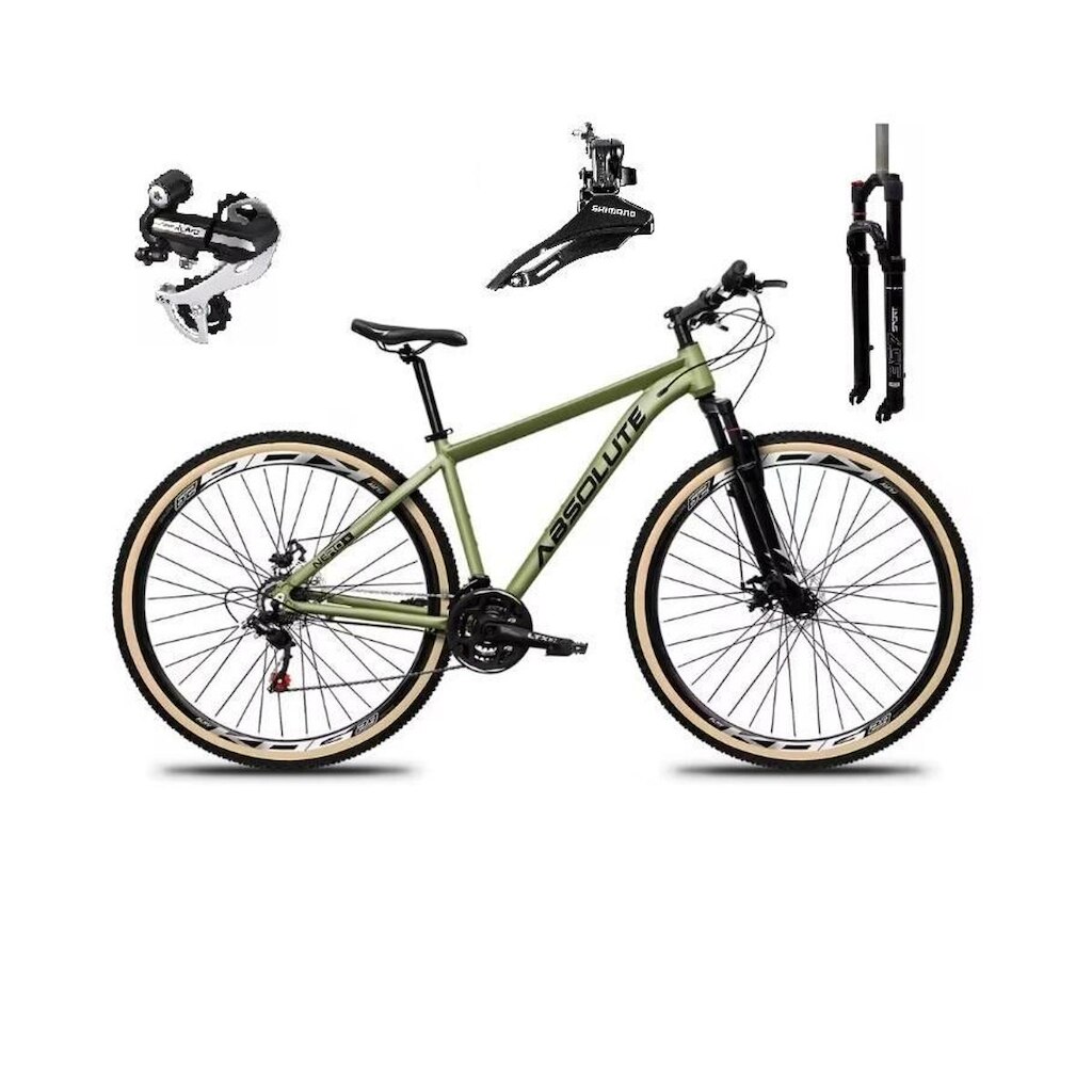 Bicicleta 29 Absolute Nero 5 Cabos Internos 24v Câmbio Shimano Acera K7 Trava Freio Disco Pneus Bege