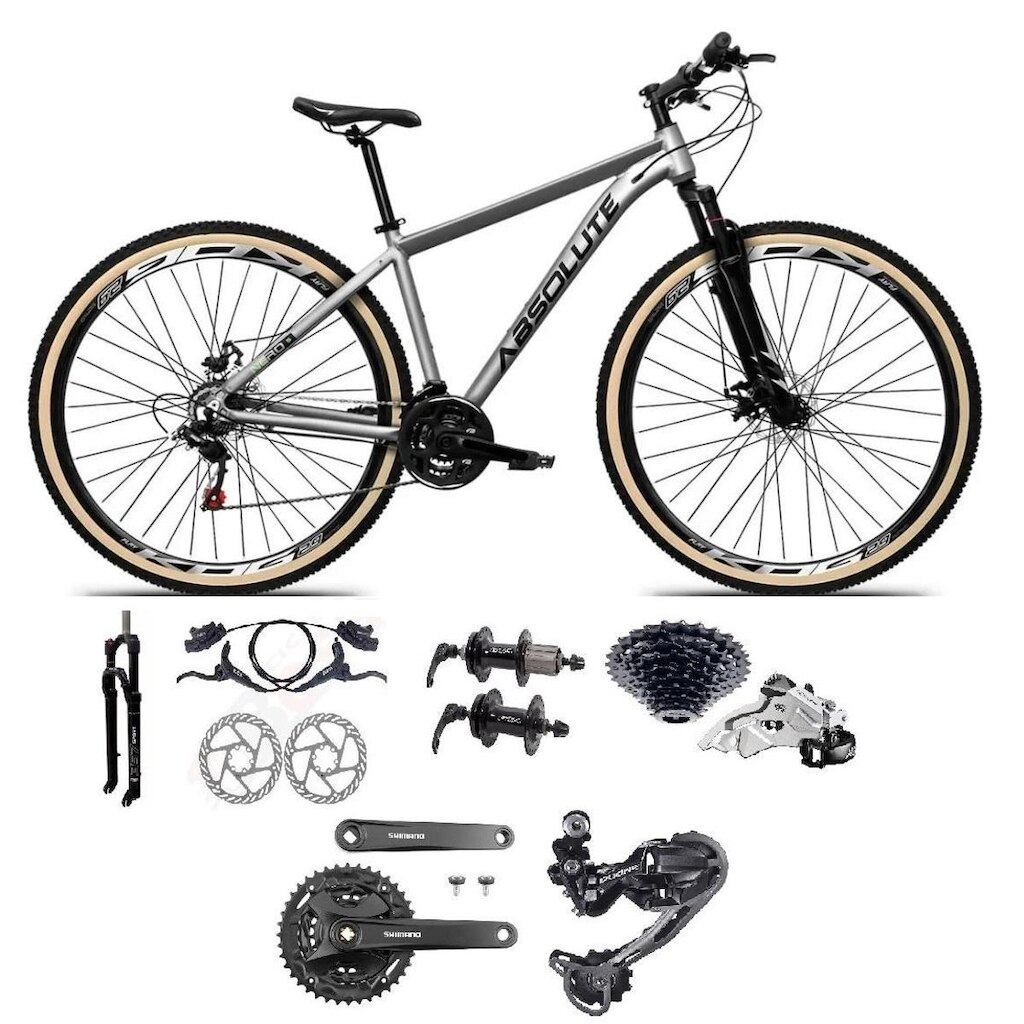 Bicicleta 29 Absolute Nero 5 Câmbio Shimano Deore 27v K7 Freios Hidráulicos Trava Pneus Com Faixa