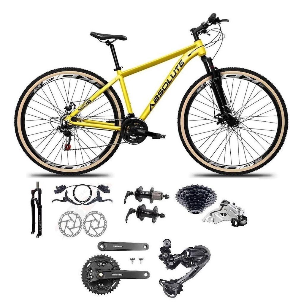 Bicicleta 29 Absolute Nero 5 Câmbio Shimano Deore 27v K7 Freios Hidráulicos Trava Pneus Com Faixa