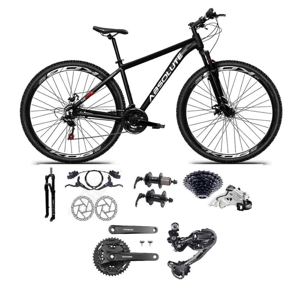 Bicicleta 29 Absolute Nero 5 Shimano Deore-Altus 27v K7 Hidráulico Suspensão Trava Pedivela Mt101
