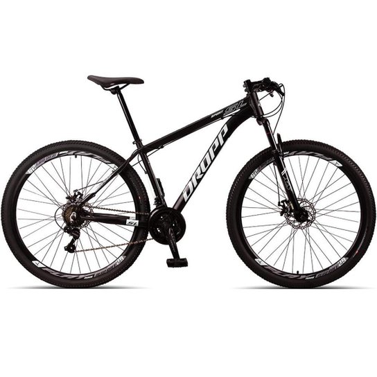 Bicicleta 29 Dropp SL Sport 21V Câmbios Shimano Freio a Disco e Suspensão - Preto+Branco Menor preço em Bicicleta 29 Dropp SL Sport 21V Câmbios Shimano Freio a Disco e Suspensão - Preto+Branco