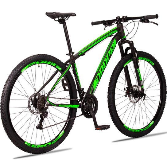 Bicicleta 29 Dropp Z3 24v Câmbios Shimano Freio a Disco Mecânico com Suspensão - Preto+verde Menor preço em Bicicleta 29 Dropp Z3 24v Câmbios Shimano Freio a Disco Mecânico com Suspensão - Preto+verde