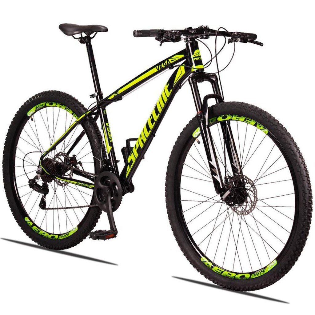 Bicicleta 29 Spaceline Vega 21V Câmbio Shimano Freio a Disco e Suspensão
