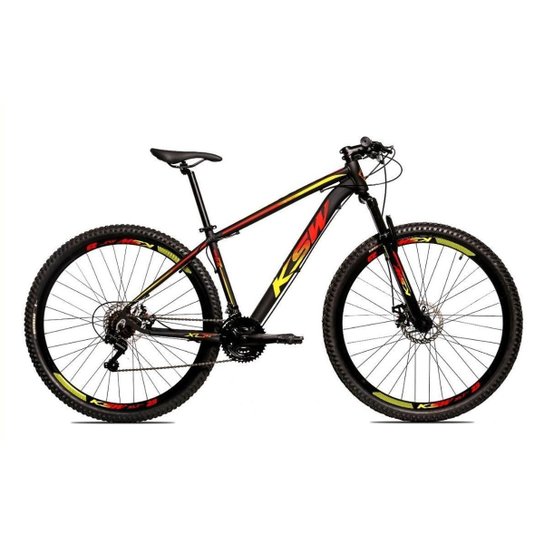 Bicicleta Alum 29 Ksw Cambios GTA 24 Vel A Disco Ltx Hidráulica - Amarelo+Vermelho