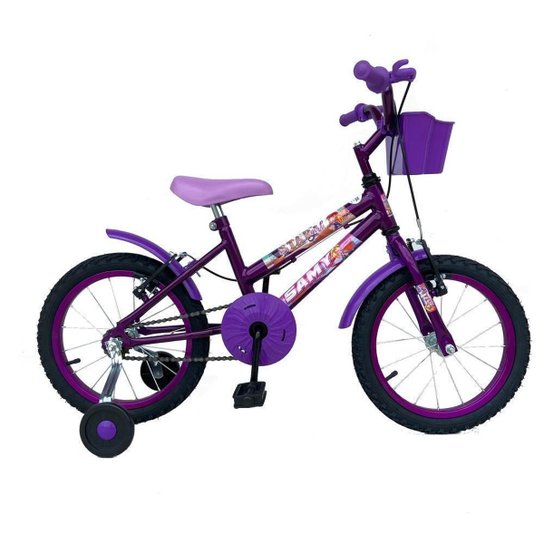 Bicicleta Aro 16 Infantil Feminina Com Rodinhas Cestinha Reforçada - Violeta Menor preço em Bicicleta Aro 16 Infantil Feminina Com Rodinhas Cestinha Reforçada - Violeta