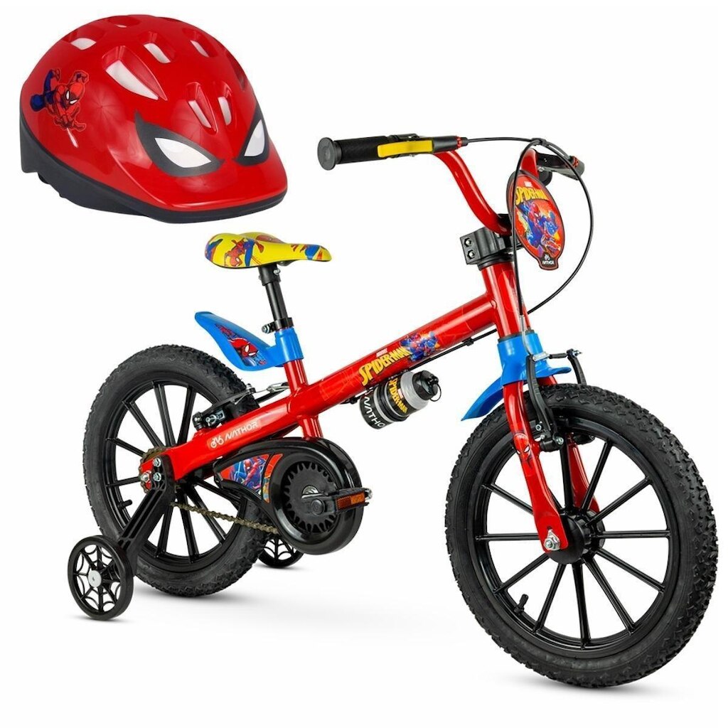 Bicicleta Aro 16 SpiderMan Nathor cRodinhas Capacete