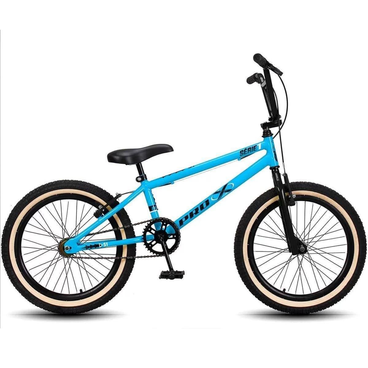 Bicicleta Aro 20 BMX PRO X S1 Faixa Bege V-Brake e Rodinhas - Azul