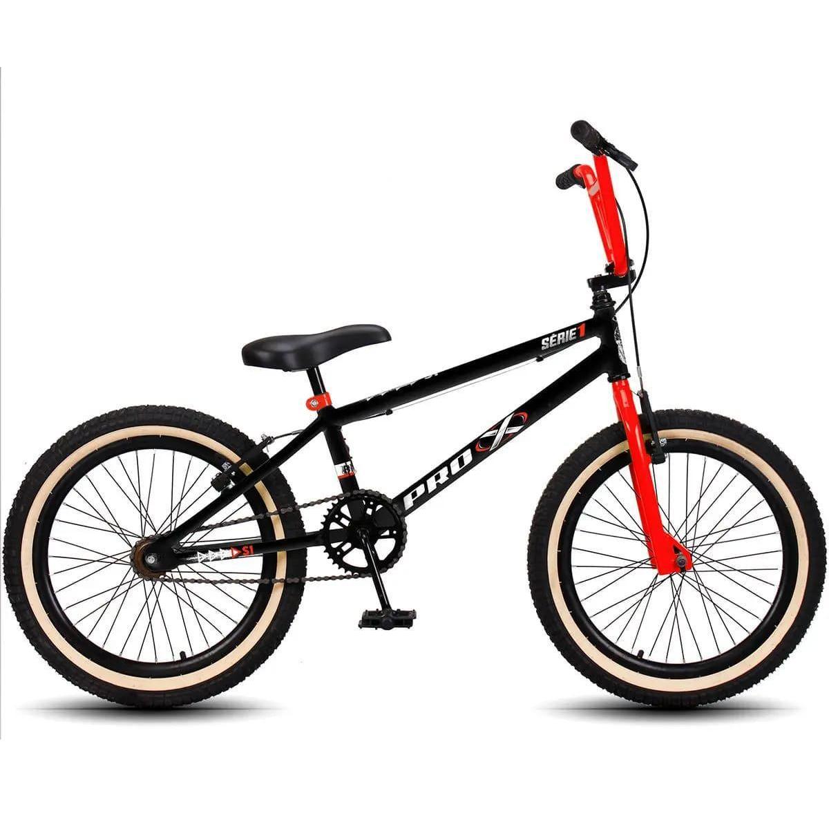 Bicicleta Aro 20 BMX PRO X S1 Faixa Bege V-Brake e Rodinhas