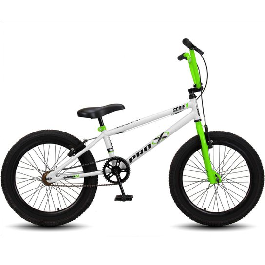 Bicicleta aro 20 BMX Pro-X Série 1 freio V-Brake aros Aero - Branco+Verde Menor preço em Bicicleta aro 20 BMX Pro-X Série 1 freio V-Brake aros Aero - Branco+Verde