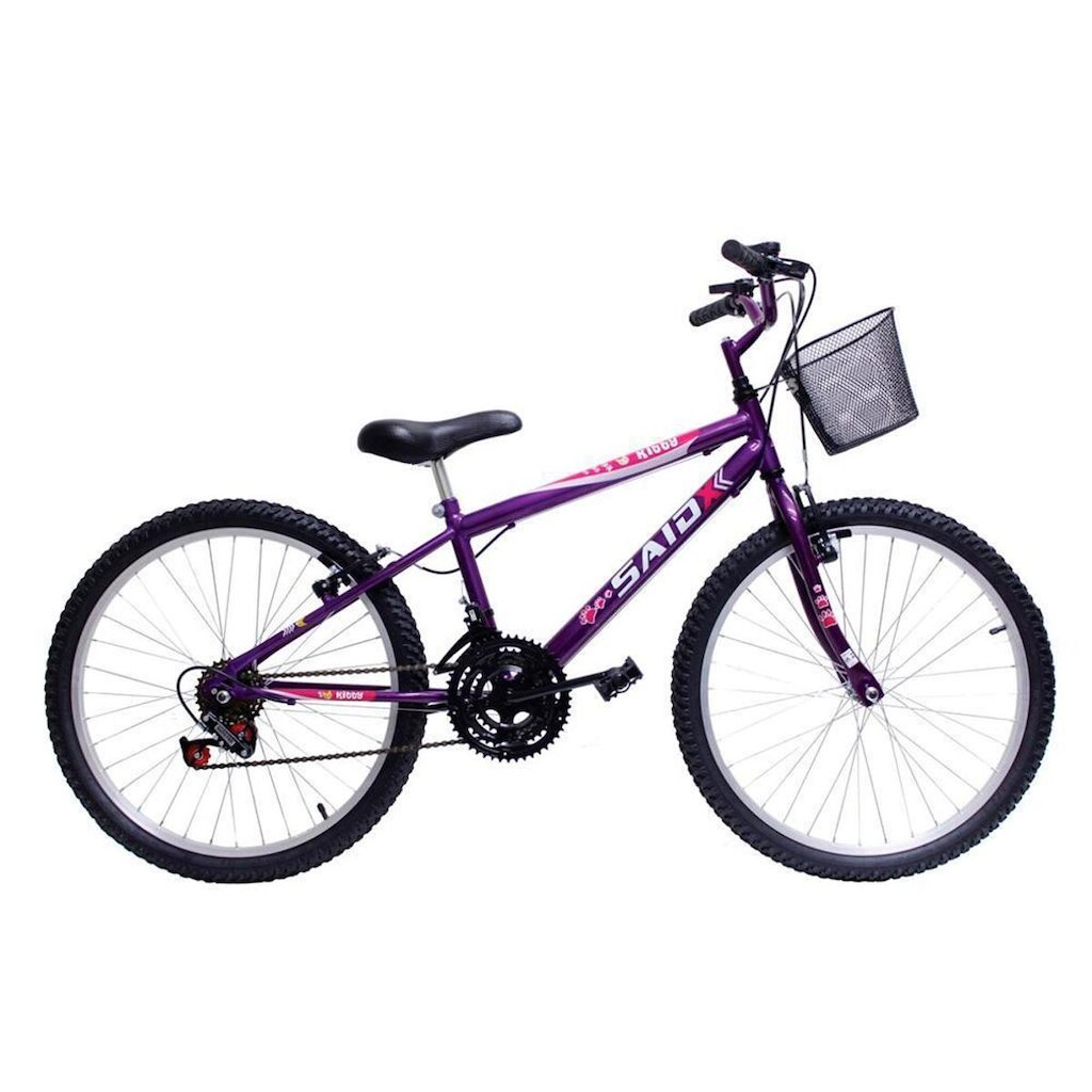 Bicicleta Aro 24 Feminina 18 Marchas Kitty com Cesta Saidx