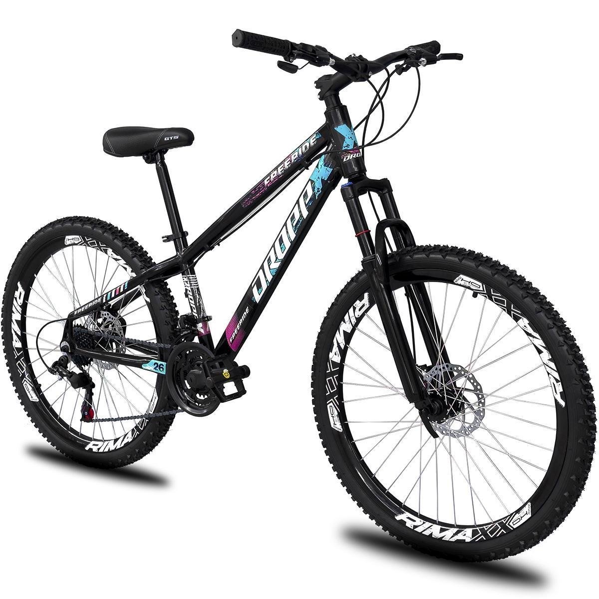 Bicicleta aro 26 Dropp Freeride Alumínio 21 Marchas Freios a disco supensão Menor preço em Bicicleta aro 26 Dropp Freeride Alumínio 21 Marchas Freios a disco supensão