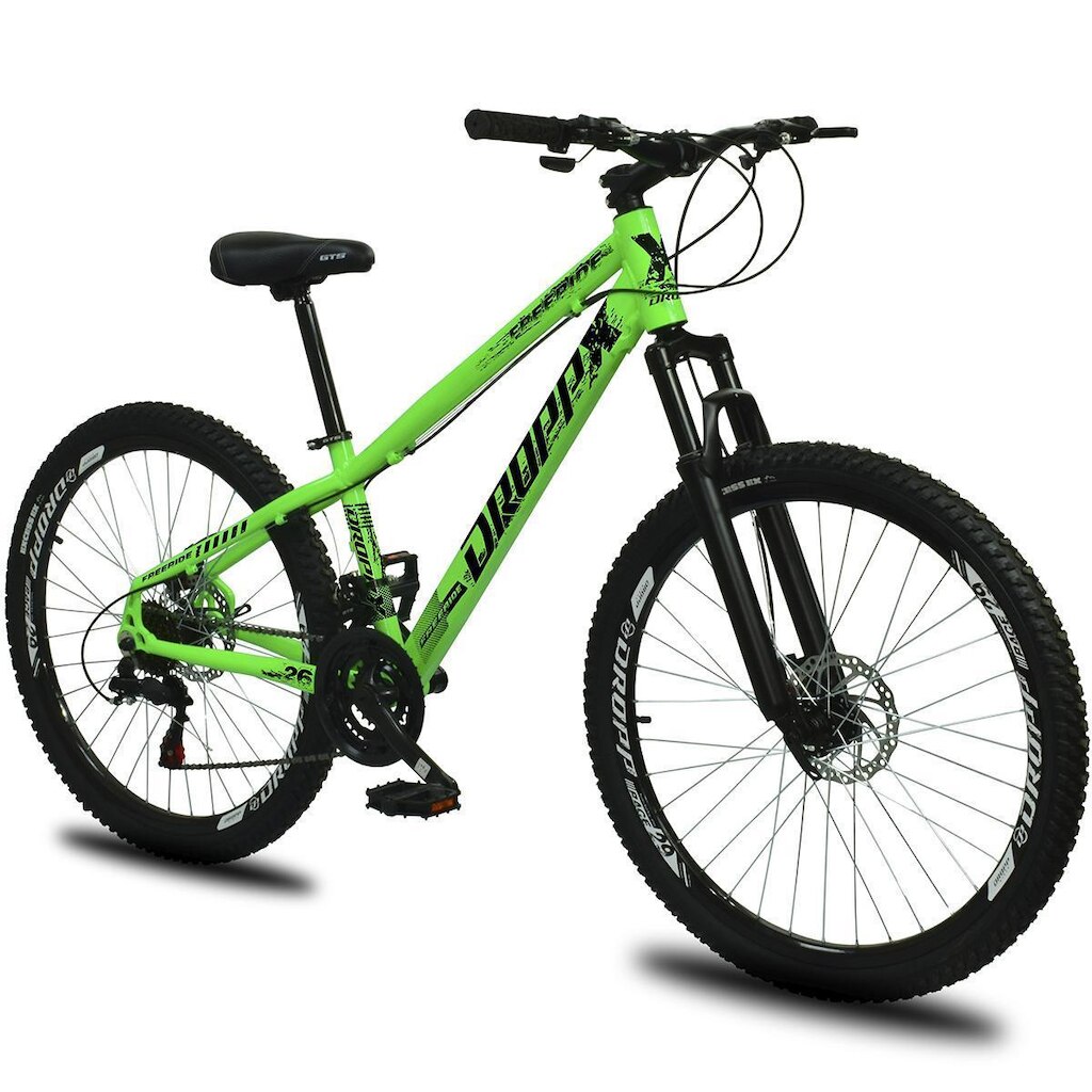 Bicicleta aro 26 Dropp Freeride Alumínio 21 Vel Marchas Câmbios Shimano Freios a disco