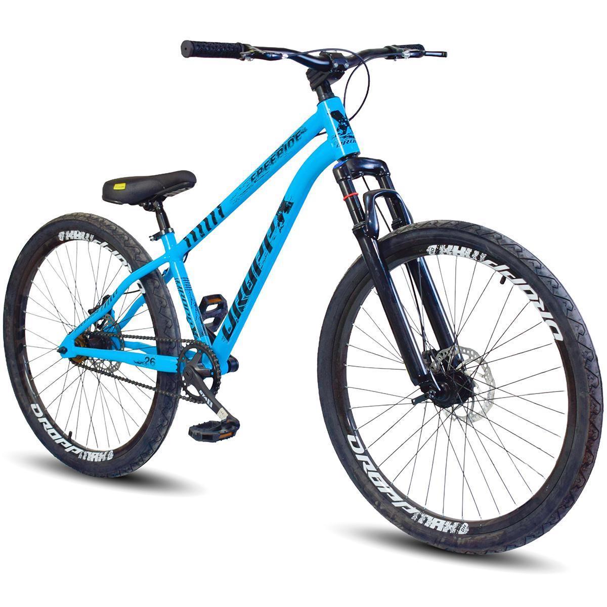 Bicicleta Aro 26 Dropp Freeride Single Bike Wheeling Grau Freio A Disco Coroa Unica Suspensao Azul