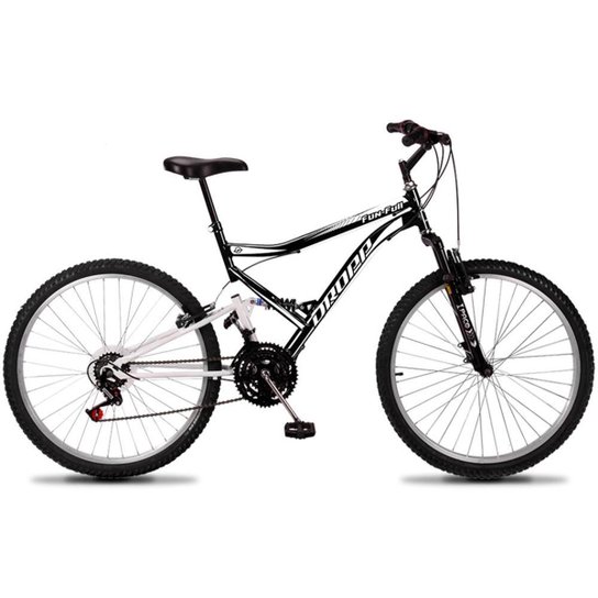 Bicicleta Aro 26 Dropp Fun Full Suspensão dupla 18 Marchas Freio V-brake - Preto+Branco é ruim? Bicicleta Aro 26 Dropp Fun Full Suspensão dupla 18 Marchas Freio V-brake - Preto+Branco é boa?