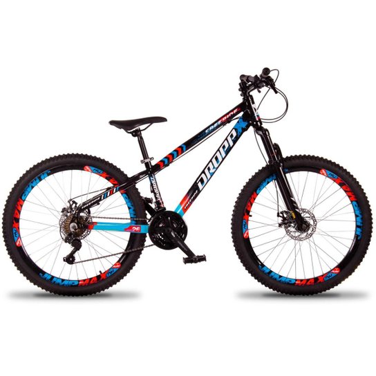 Bicicleta Aro 26 Dropp X Freeride 21 Marchas Aros Jumpmax DH Freio a Disco com Suspensão Dianteira - Preto+Azul Menor preço em Bicicleta Aro 26 Dropp X Freeride 21 Marchas Aros Jumpmax DH Freio a Disco com Suspensão Dianteira - Preto+Azul