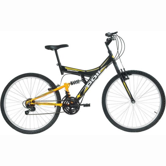 Bicicleta Aro 26 Full Suspension Kanguru Quadro 19" Preta 18 velocidades - Preto Menor preço em Bicicleta Aro 26 Full Suspension Kanguru Quadro 19" Preta 18 velocidades - Preto