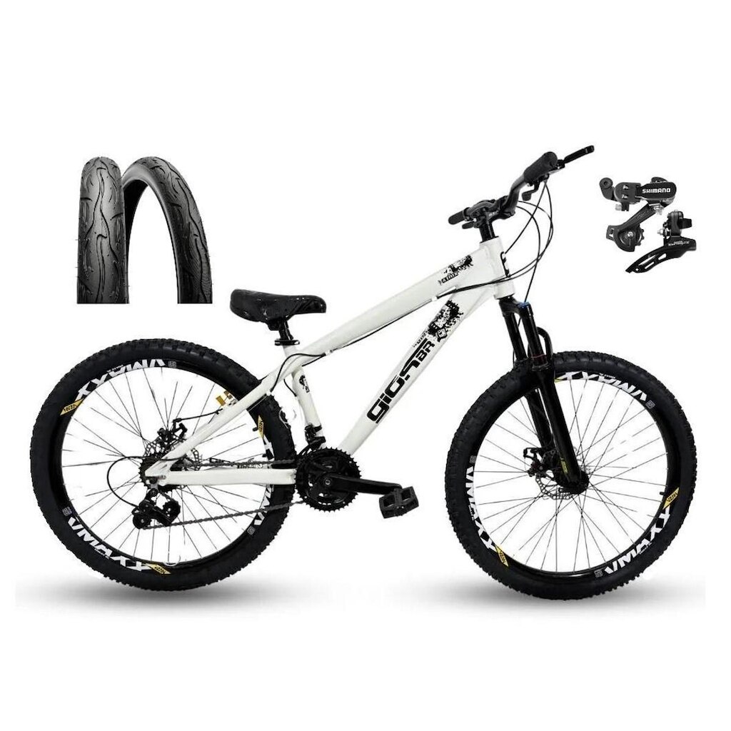 Bicicleta Aro 26 GIOS 4Trix Câmbios Shimano Freio a Disco Freeride Downhill 21v Aro Vmaxx Pneu Flame