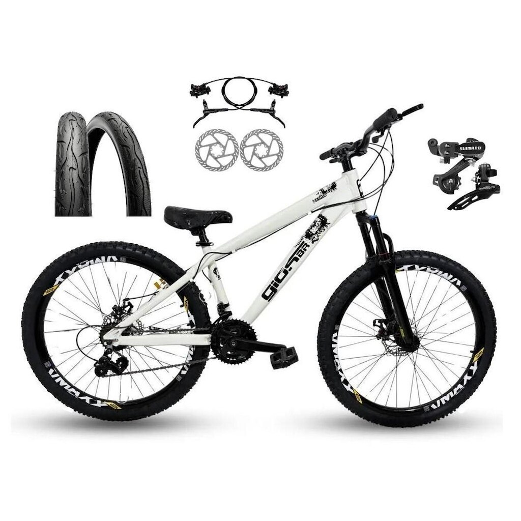 Bicicleta Aro 26 GIOS 4Trix Câmbios Shimano Freio Hidráulico Freeride DH 21v Aro Vmaxx Pneu Flame