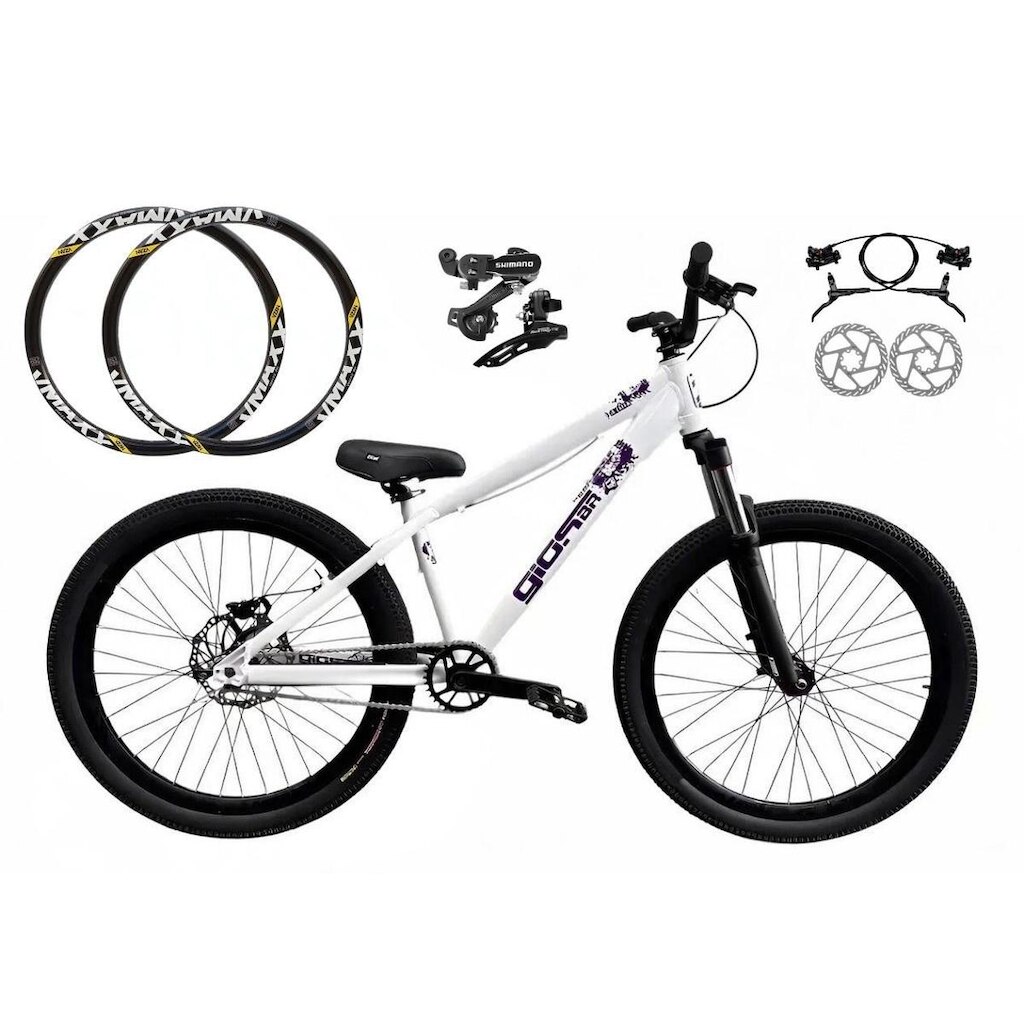 Bicicleta Aro 26 GIOS 4Trix Câmbios Shimano Freio Hidráulico Freeride DH 21v Aro Vmaxx Pneu Flame