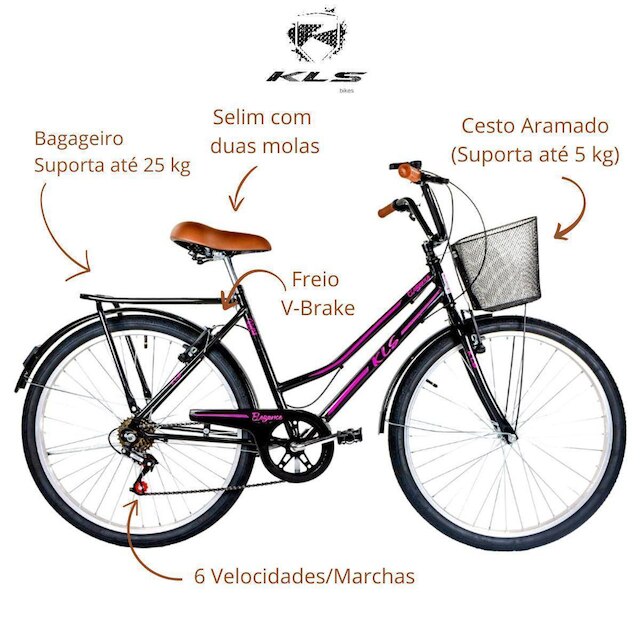 Bicicleta Aro 26 Kls Retro Sport Freio V-Brake 6 Marchas