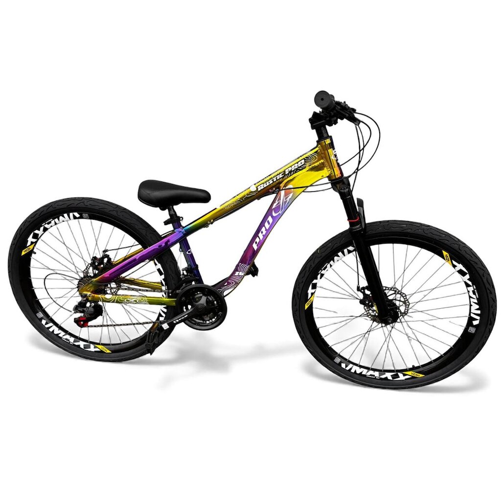 Bicicleta Aro 26 PRO-X Rustic PRO Camaleão Freeride 21v Aro Vmaxx Downhill Freio a Disco Pneu Flame