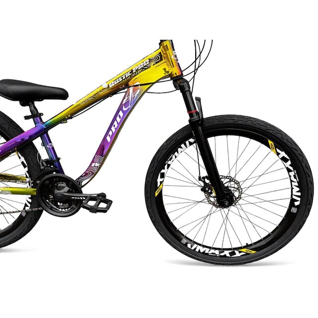 Bicicleta Aro 26 PRO-X Rustic PRO Camaleão Freeride 21v Rodas Vmaxx Freio a Disco Pneu Flame