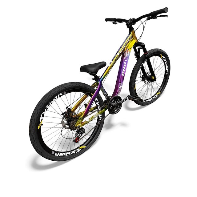 Bicicleta Aro 26 PRO-X Rustic PRO Camaleão Freeride 21v Rodas Vmaxx Freio a Disco Pneu Flame