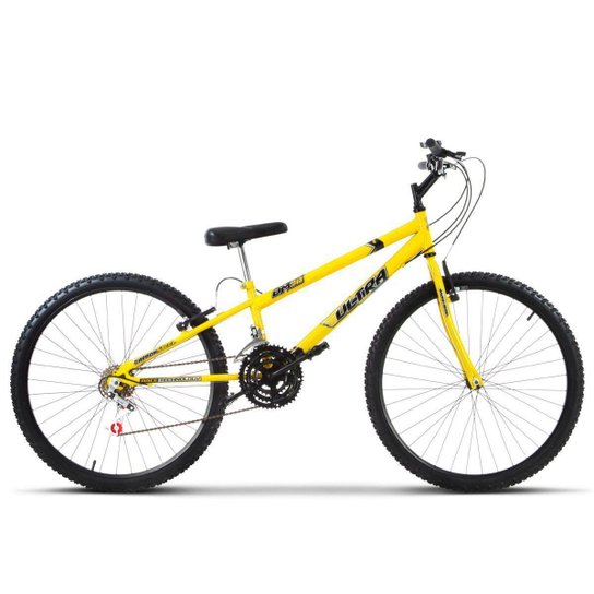 Bicicleta Aro 26 Rebaixada 18 Marchas Aço Carbono Ultra Bikes - Amarelo Menor preço em Bicicleta Aro 26 Rebaixada 18 Marchas Aço Carbono Ultra Bikes - Amarelo