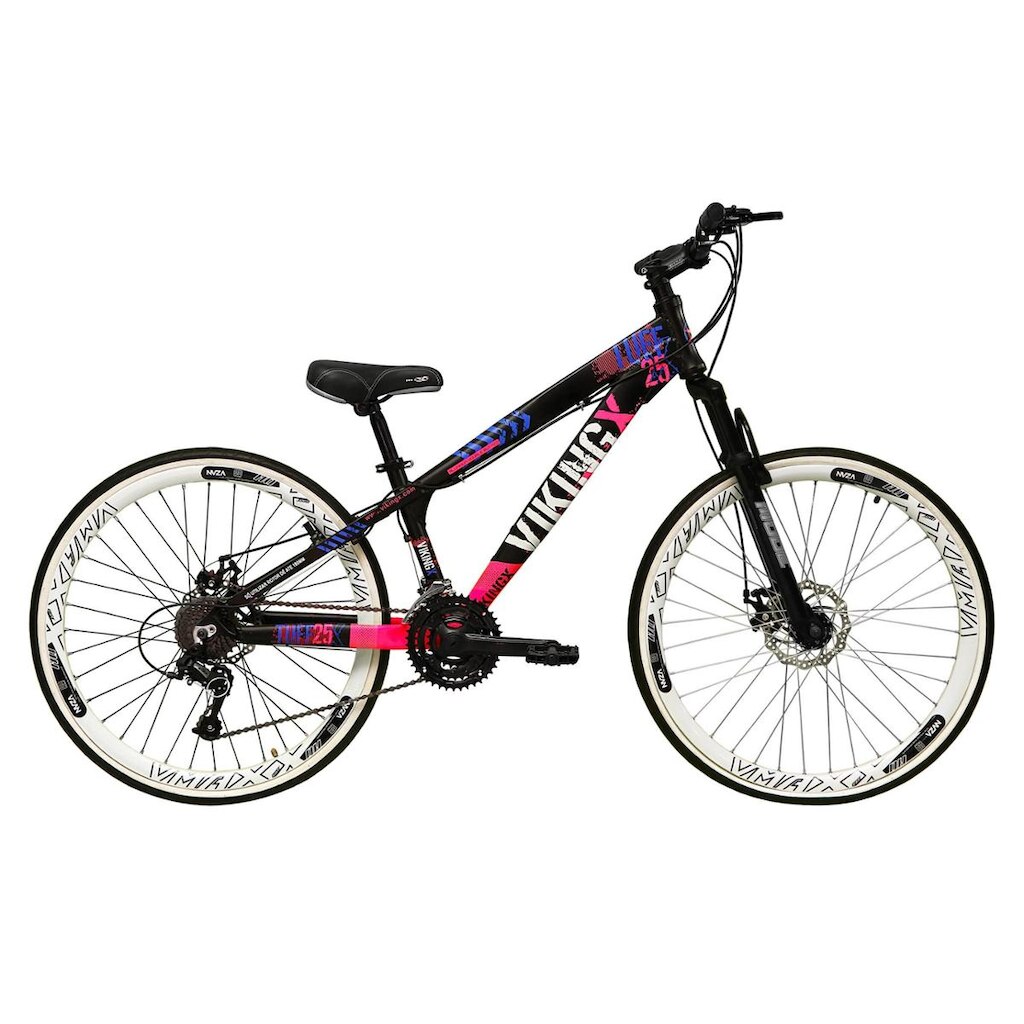 Bicicleta Aro 26 Vikingx Tuff 21v Alumínio Freeride DH Aros Vmaxx Brancos Freio a Disco