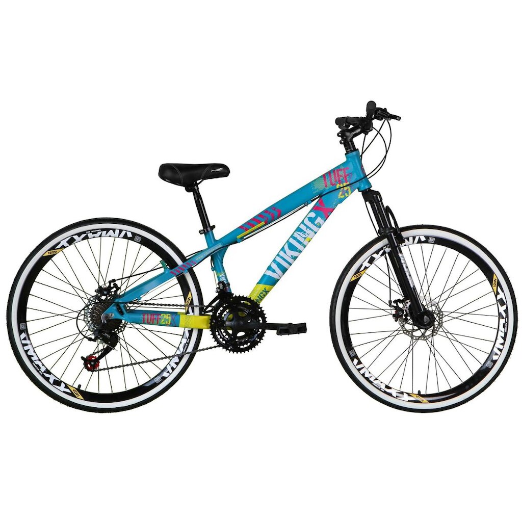Bicicleta Aro 26 Vikingx Tuff 21v Alumínio Freeride DH Aros Vmaxx Pretos Câmbios Shimano Freio Disco
