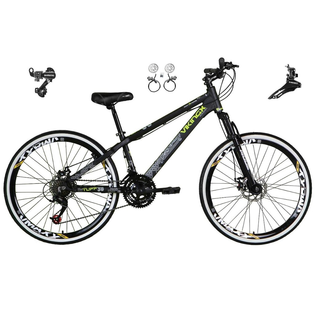 Bicicleta Aro 26 Vikingx Tuff 21v Alumínio Shimano Freio Hidráulico Disco Aros Vmaxx MTB