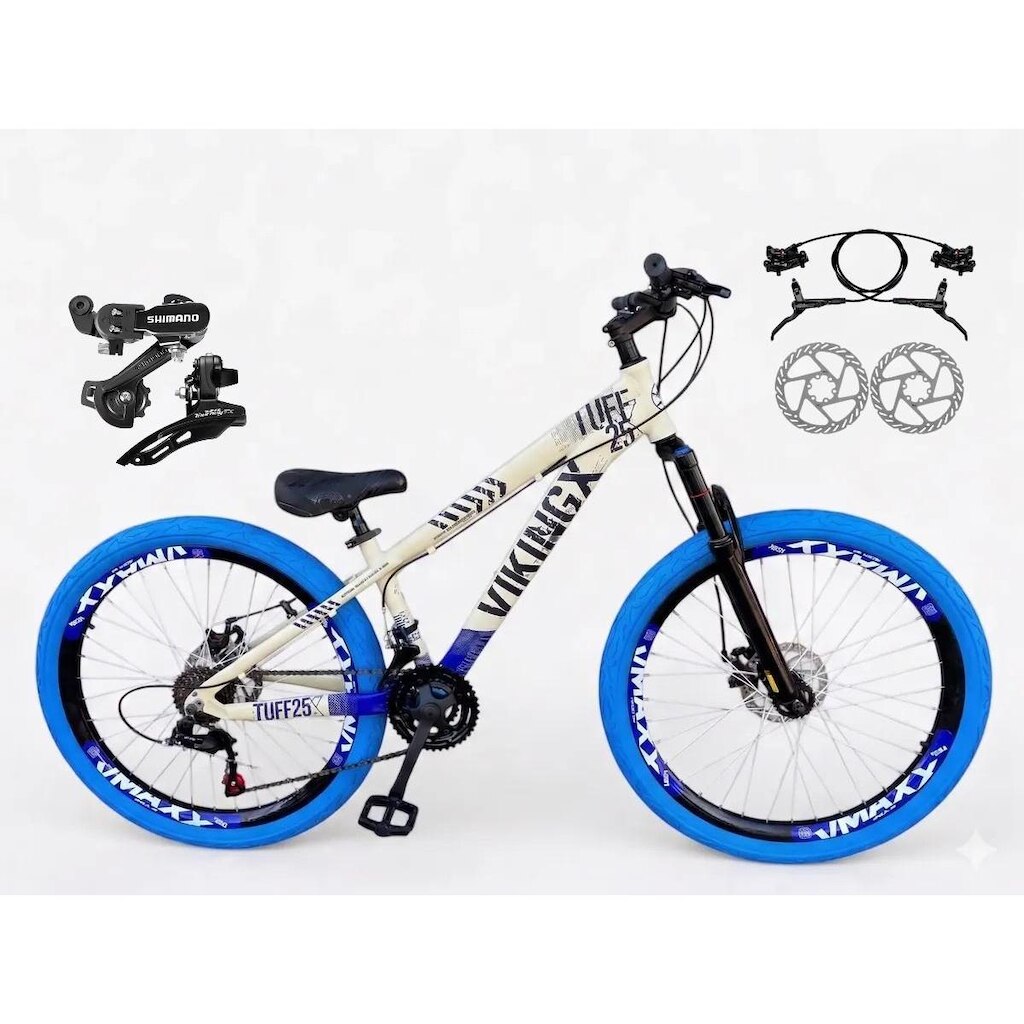 Bicicleta Aro 26 Vikingx Tuff Câmbios Shimano Freio Hidráulico Freeride 21v Rodas Vmaxx Pneu Flame