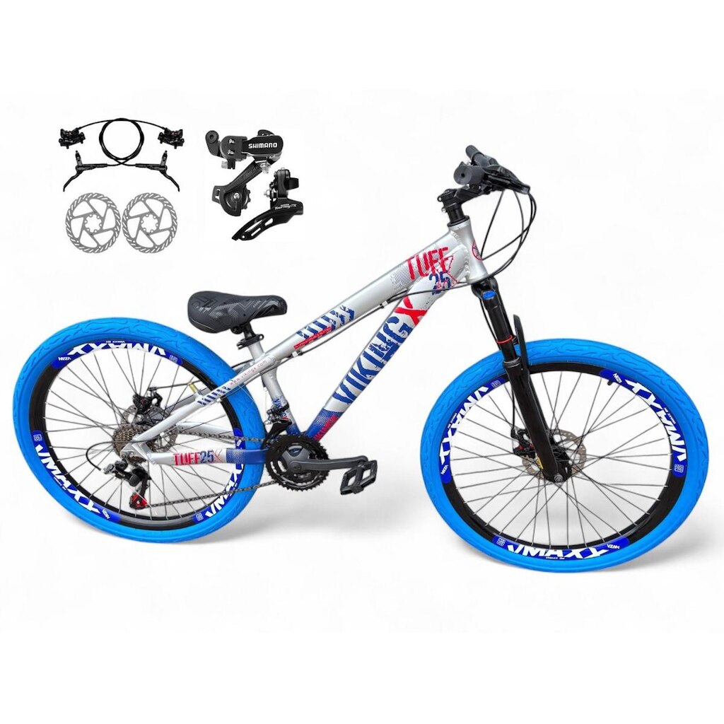 Bicicleta Aro 26 Vikingx Tuff Freeride Câmbios Shimano 21v Freio Hidráulico Aros Vmaxx DH Pneu Flame