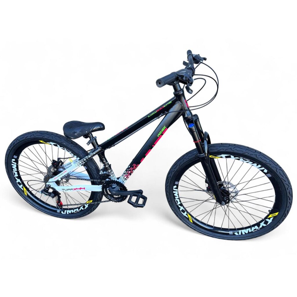 Bicicleta Aro 26 Vikingx Tuff Freeride Downhill Alumínio 21v Aros Vmaxx Freio a Disco Pneu Flame