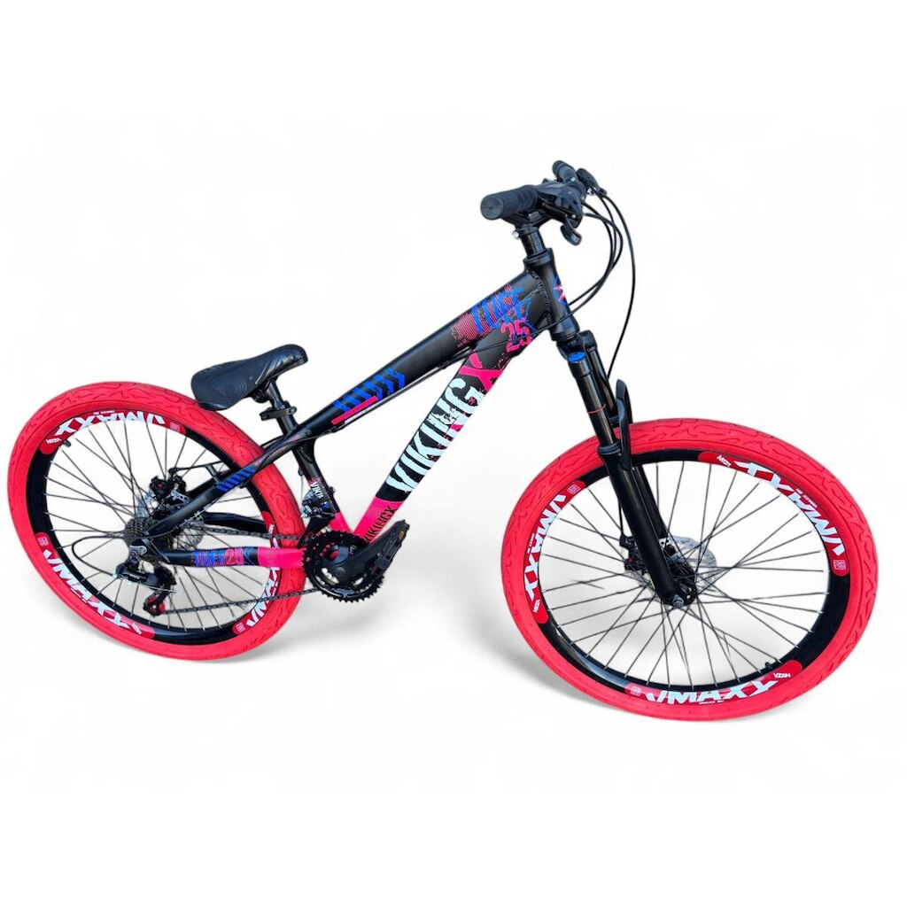 Bicicleta Aro 26 Vikingx Tuff Freeride Downhill Alumínio 21v Aros Vmaxx Freio a Disco Pneu Flame