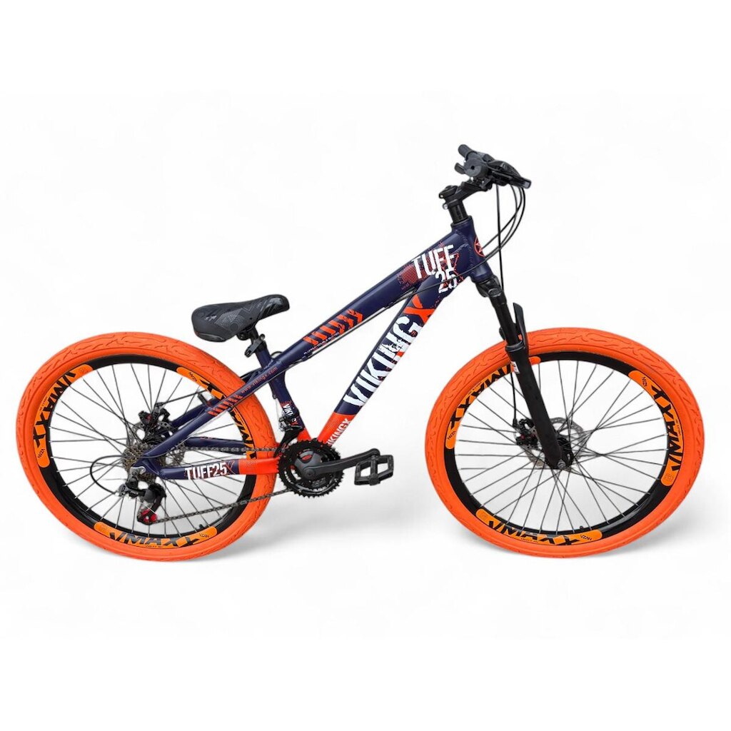 Bicicleta Aro 26 Vikingx Tuff Freeride Downhill Alumínio 21v Aros Vmaxx Freio a Disco Pneu Flame