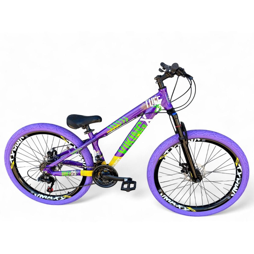 Bicicleta Aro 26 Vikingx Tuff Freeride Downhill Alumínio 21v Aros Vmaxx Freio a Disco Pneu Flame