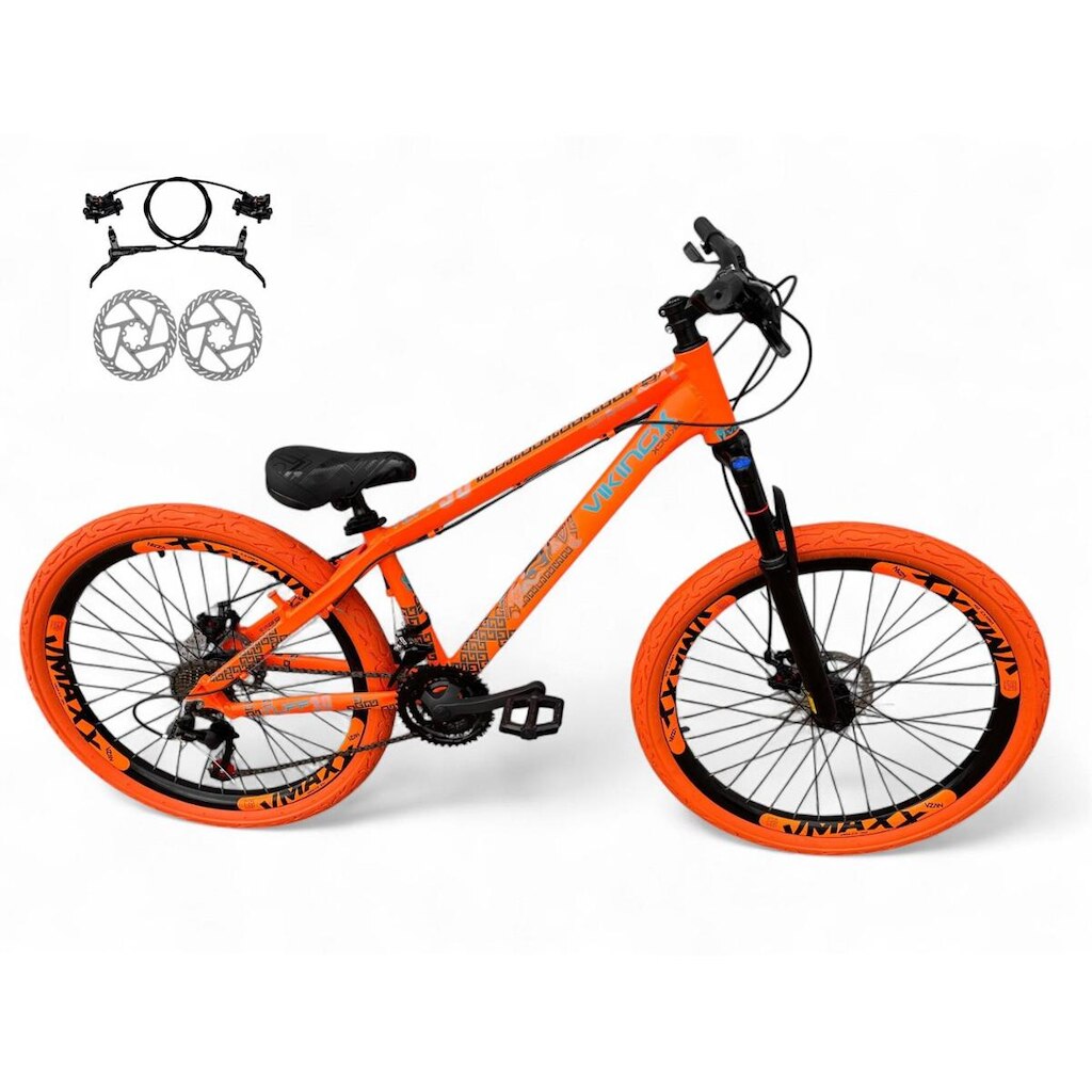 Bicicleta Aro 26 Vikingx Tuff Freeride Downhill Freio Hidráulico 21v Alumínio Aros Vmaxx Pneu Flame