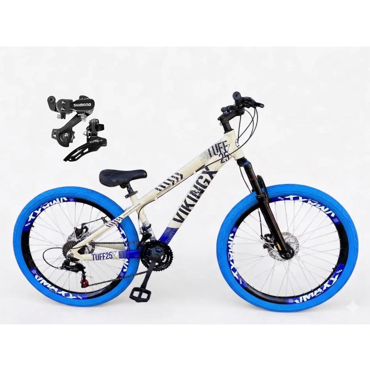 Bicicleta Vikingx Tuff 25 Disc M Aro 26 Susp. Dianteira 21 Marchas - Branco/azul
