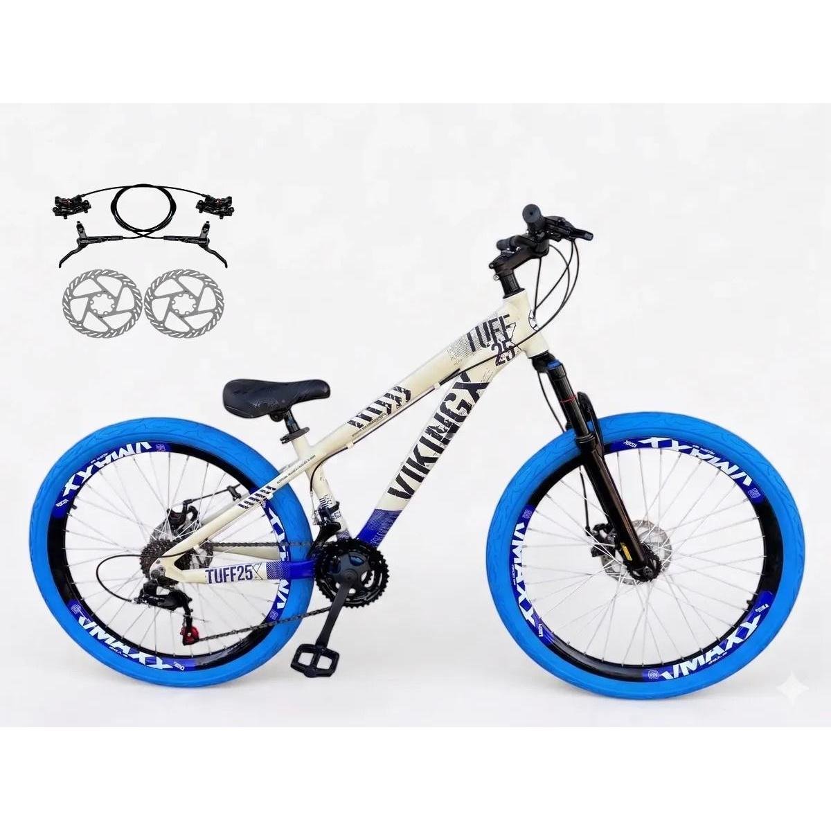 Bicicleta Vikingx Tuff 25 Disc H Aro 26 Susp. Dianteira 21 Marchas - Branco/azul